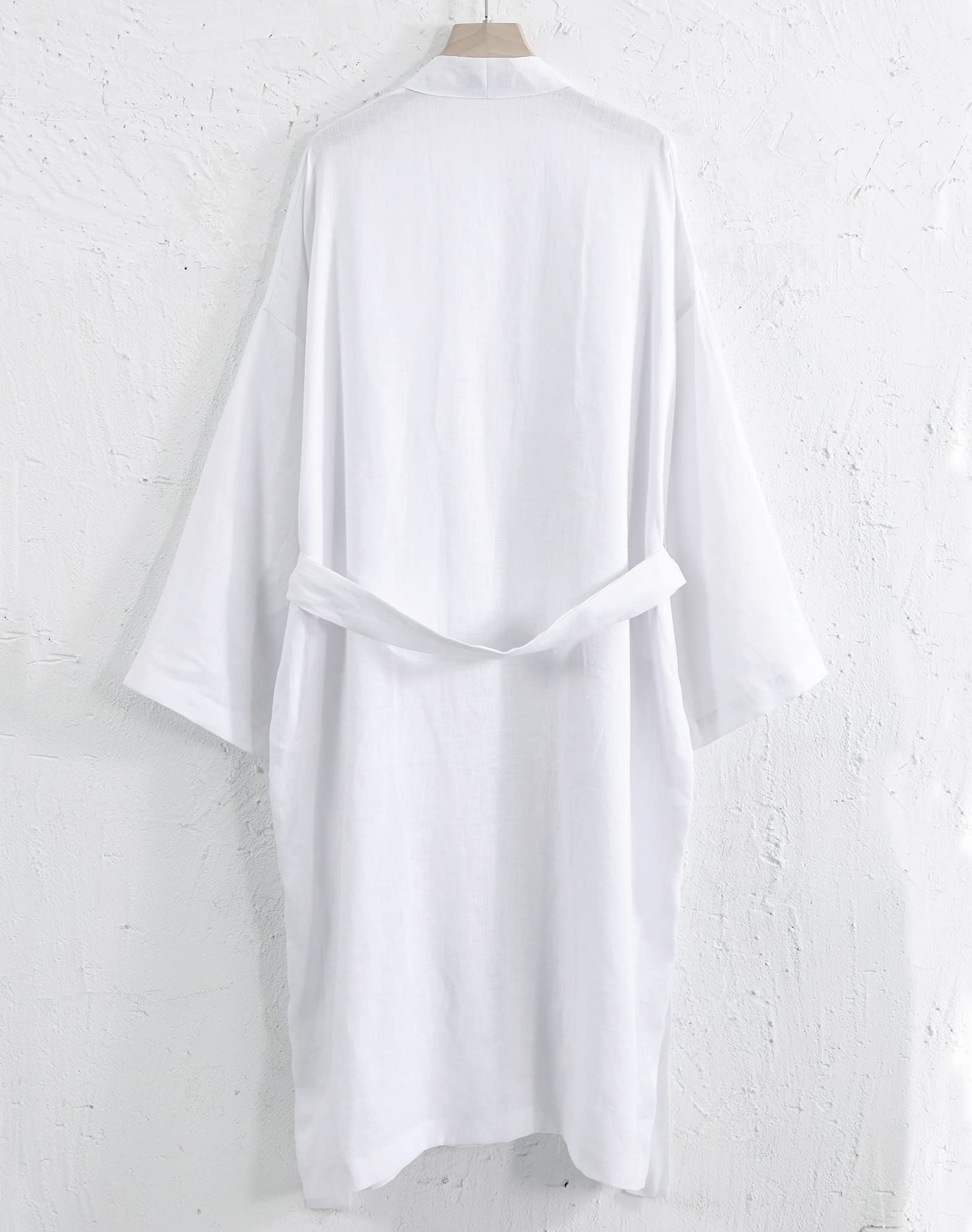 Amazhiyu Peignoir kimono en lin pur pour femme, mi-long, léger, à manches longues avec poches