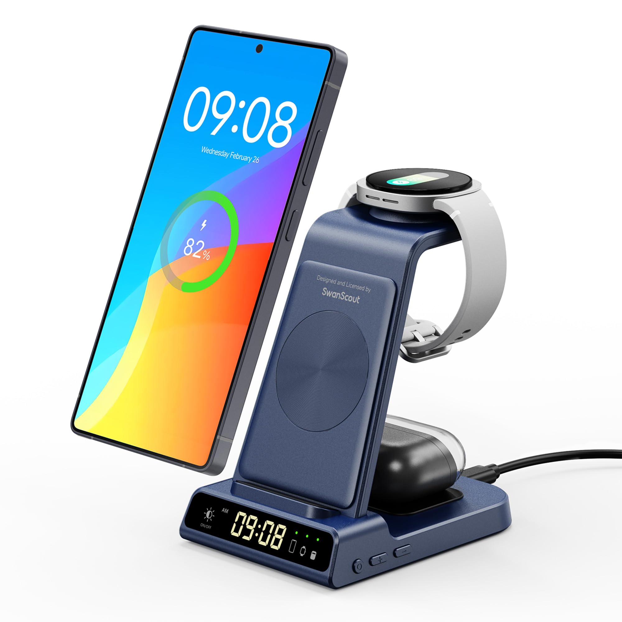 Caricabatterie wireless per dispositivi Samsung, stazione di ricarica wireless per Galaxy S26 Ultra/S26+/S26/S25/Z Flip7/S24/S23/S22, per Galaxy Watch 8/8 Classic/7/Ultra/6/5 Pro, Galaxy Buds4 Pro