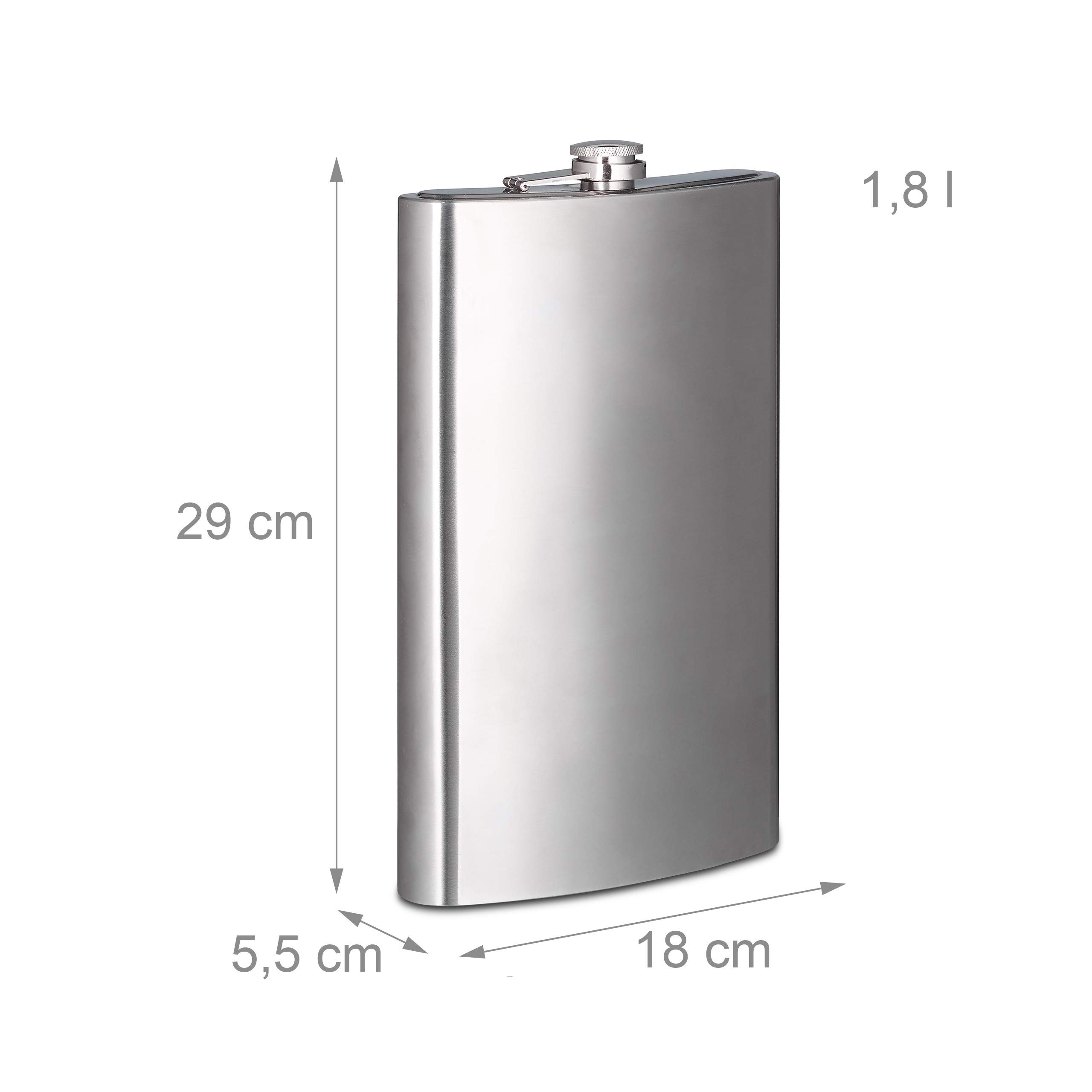 2x Fiaschetta Tascabile XXL, Borraccia in Acciaio con Borsa per il Trasporto, 1,8 L di Volume, Bottiglia, argento