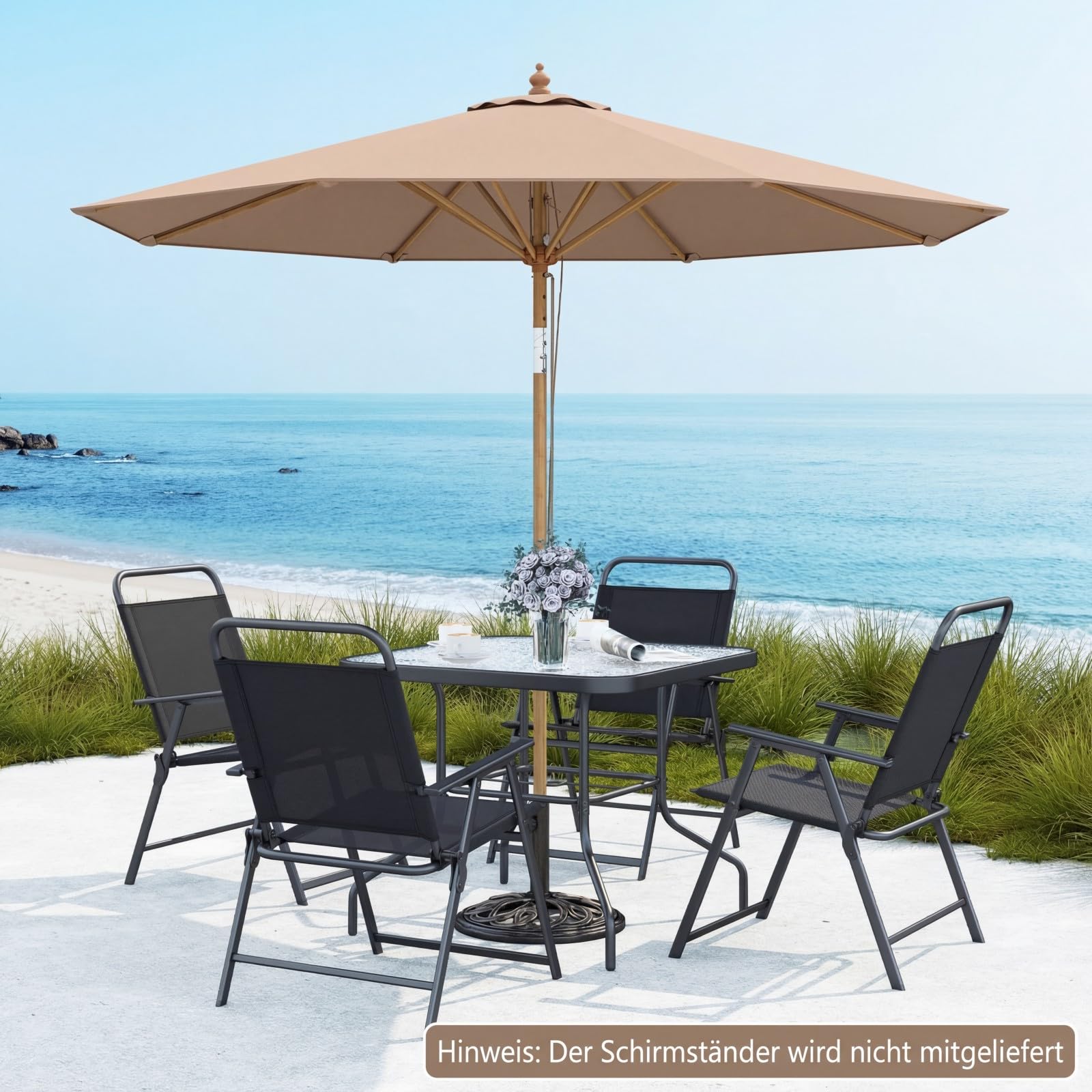 COSTWAY Sonnenschirm 270 cm, Gartenschirm aus Holz, beidseitig um 30° knickbar, Balkonschirm, Terrassenschirm, Sonnenschutz, Marktschirm für Garten, Balkon, Terrasse (Khaki Tan)