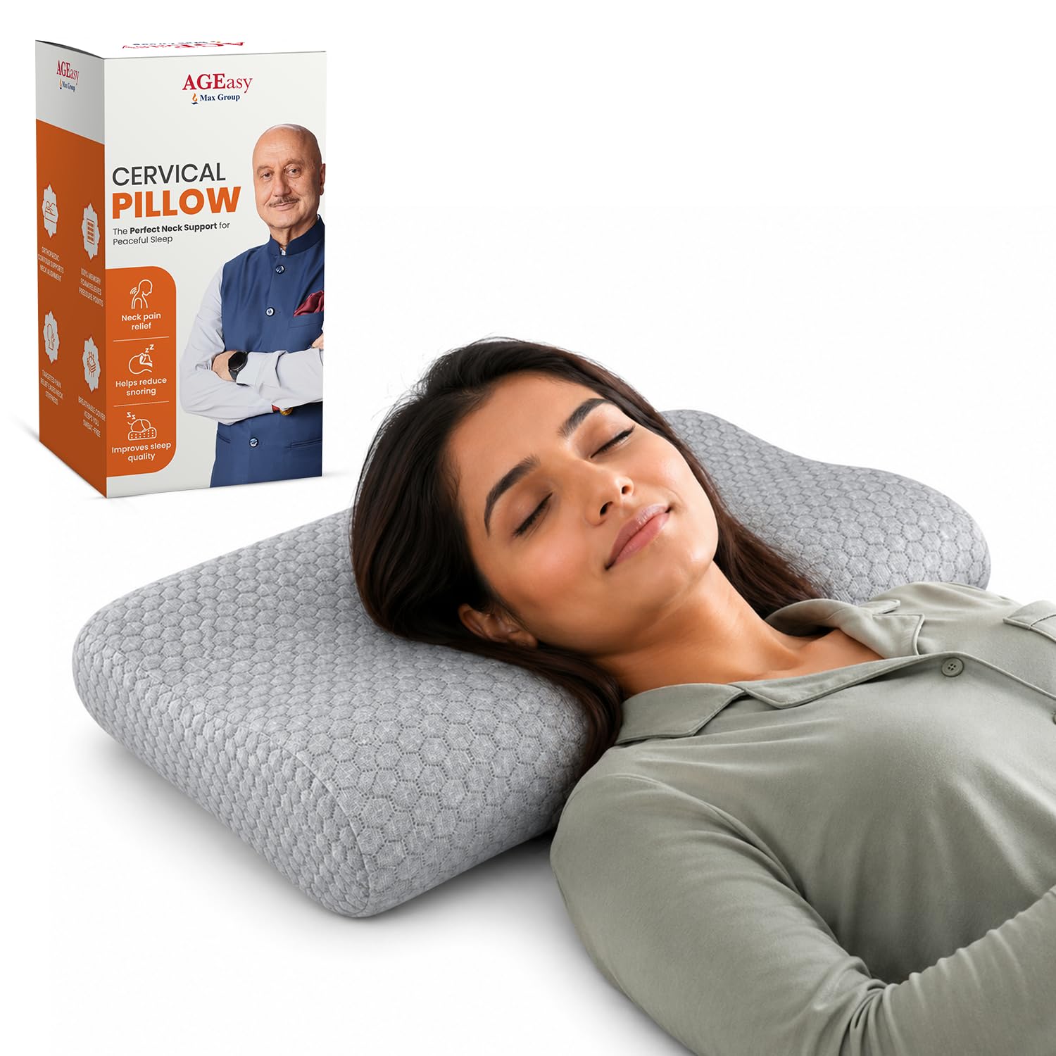 AGEasy Antara (Max Group) Cervical Pillow for Neck, Back & Shoulder Pain, Improves Posture & Spinal Alignment | Orthopedic Cushion with 100% Memory Foam & Skin Friendly Cover | Pack of 1 | Dark Grey-image-25