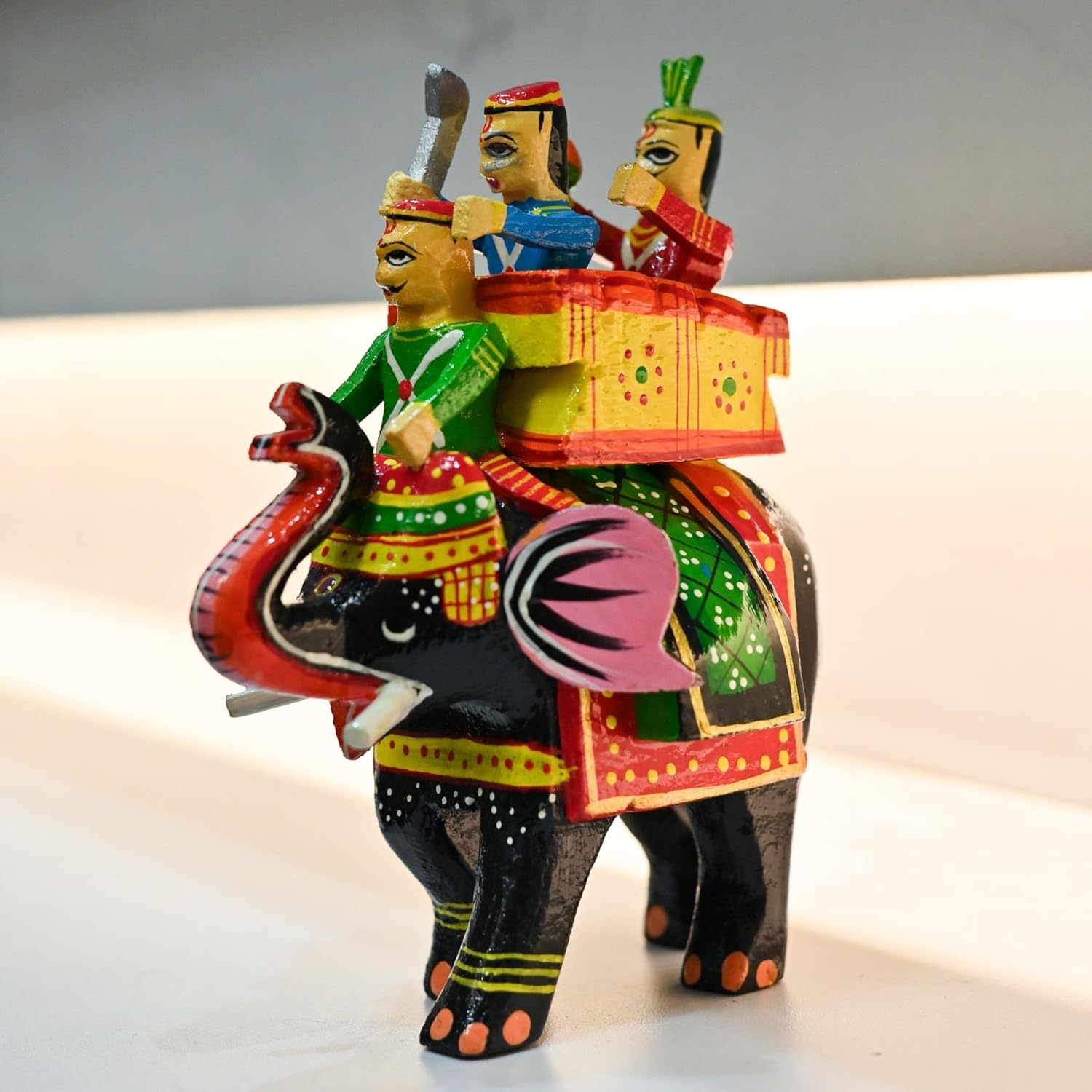 LOVENSPIRE Wooden Kondapalli Maharaja Ambari Elephant Indian Handpainted Amrapali Rajasthani Golu Decoration Showpiece for Home Living Room Shelf Display Table Decor Gifting Item