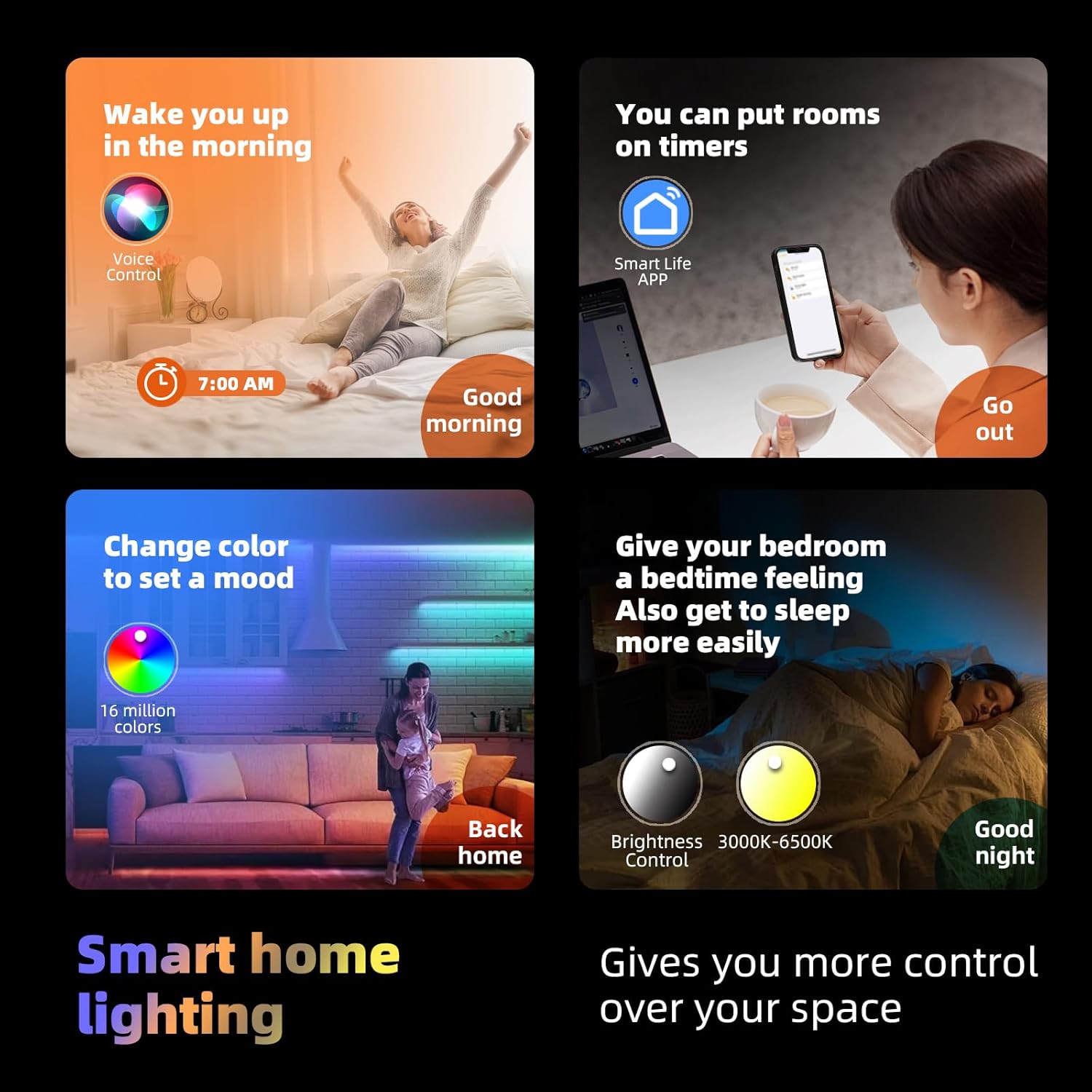 HOREVO Smart Flush Mount Ceiling Light with Remote - Alexa/Google Home Compatible, Dimmable RGB Color Changing (2700K-6000K), 12" Modern Minimalist wood ceiling light for Bedroom/Living Room/Kids Room