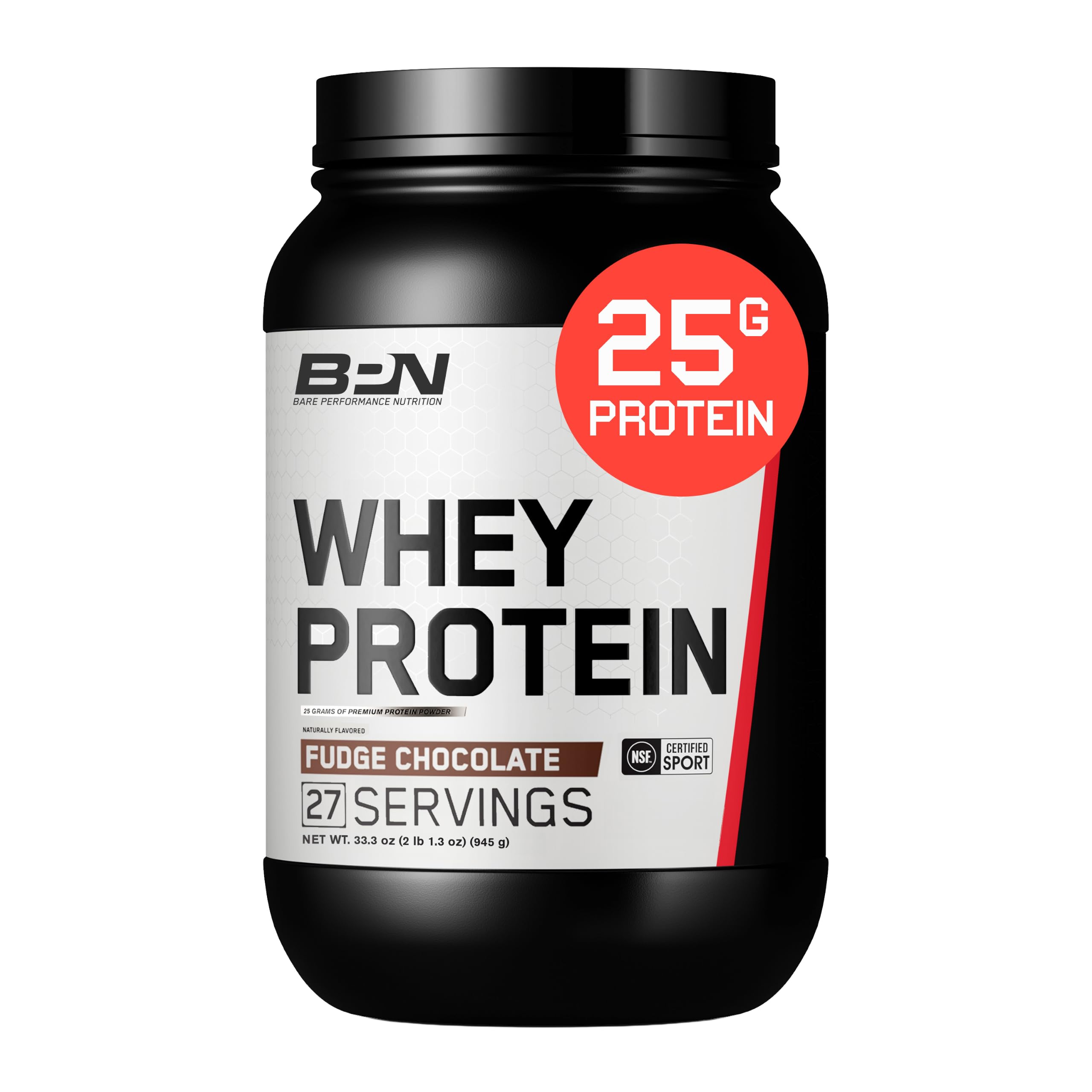 BARE PERFORMANCE NUTRITION, BPN Whey Protein + Casein Protein Powder Blend, Fudge Chocolate, 25g Protein per Serving Supports Lean Muscle Recovery, 27 Servings,