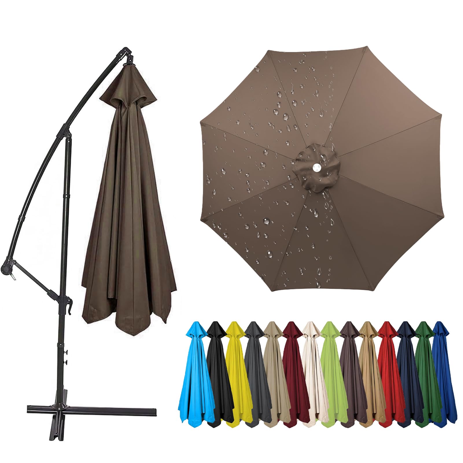 2.0m to 4.0m Replacement Parasol Canopy, 6/8 Ribs Garden Umbrella Replacement Parasol Fabric, UV 50+ Protection For Garden Yard Beach Umbrella (Dark Taupe,2.0m / 6 Ribs)