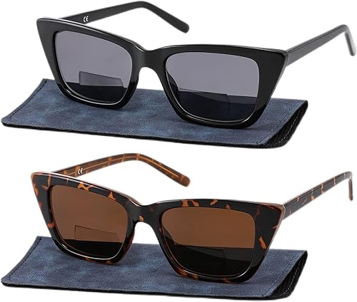 Lentes de lectura bifocales para mujer, diseño de ojo de gato, marco de gran tamaño, bloqueo de luz azul, lentes Oprah elegantes, paquete de 2