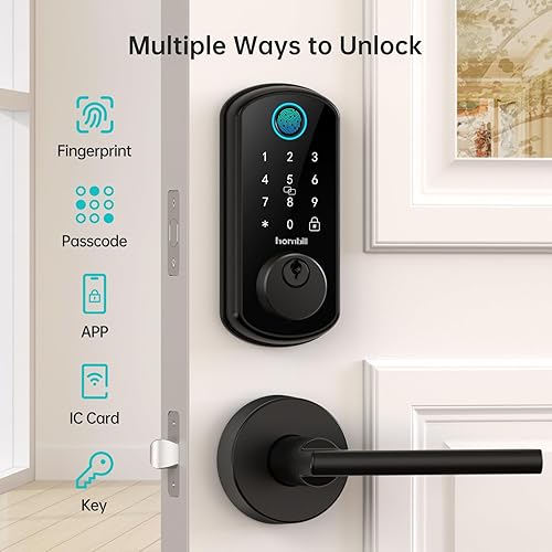 Miniatura 2 de Cerradura de puerta inteligente WiFi Hornbill - Cerradura frontal sin llave - Hornbill - Cerradura electrónica de huella digital con cerradura