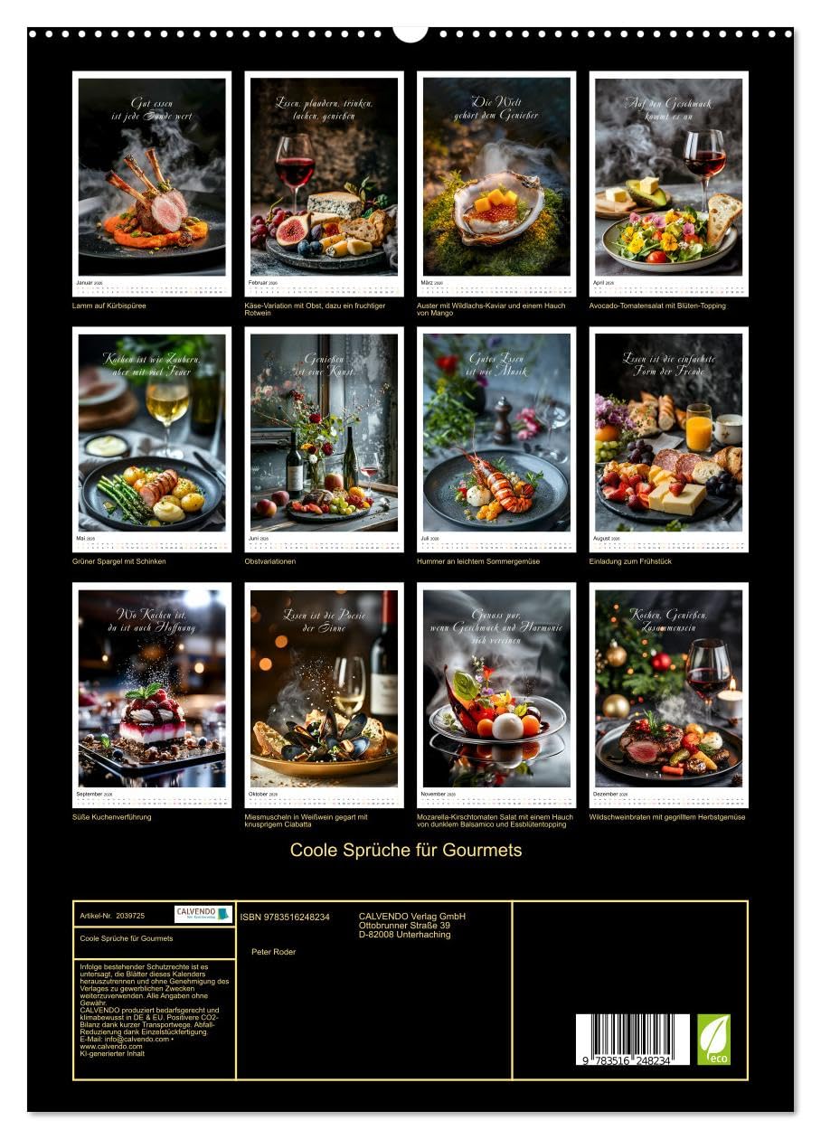Coole Sprüche für Gourmets (hochwertiger Premium Wandkalender 2026 DIN A2 hoch), Kunstdruck in Hochglanz: Eine kulinarische Reise mit einem Hauch von Inspiration. (CALVENDO Lifestyle)