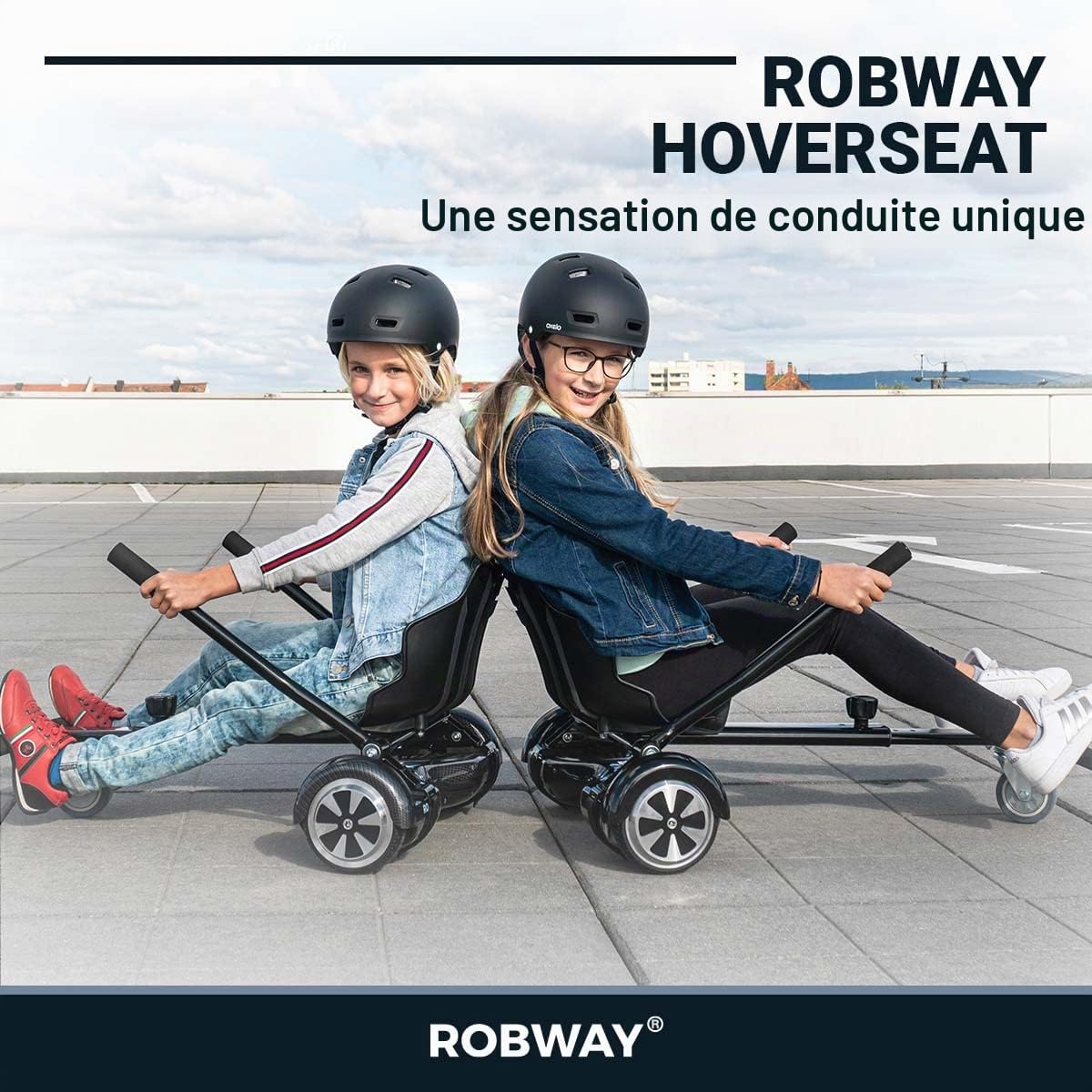 Robway Hoverkart | DAS ORIGINAL® (Noir) | W1 W2 W3 & universel pour planches de 6,5/8/10 pouces | Siège hoverboard | Hoverseat | Siège Hovercart | | Enfants et adultes