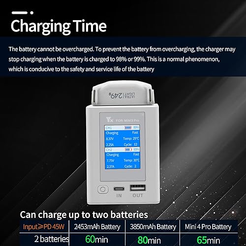 Miniatura 3 de Hanatora Cargador de dos vías de batería LCD para DJI Mini 4 Pro, Mini 3, Mini 3 Pro Drone, Hub de carga, carga de dos baterías Accesorios