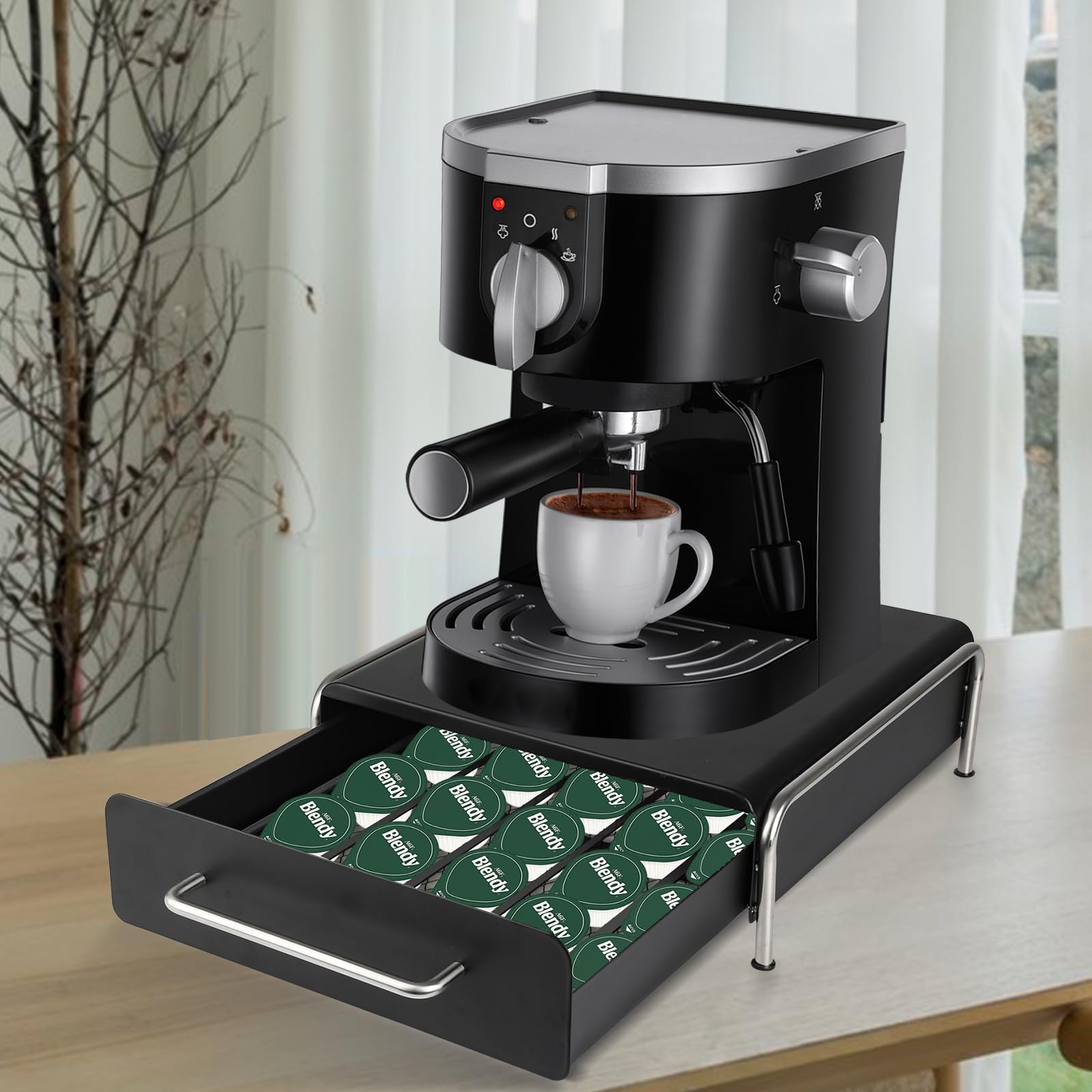 Cajón para cápsulas de café, almacenamiento para cápsulas de café Nespresso – Dispensador con 1 cajón, color blanco y negro (91B negro (puede contener 36 piezas)