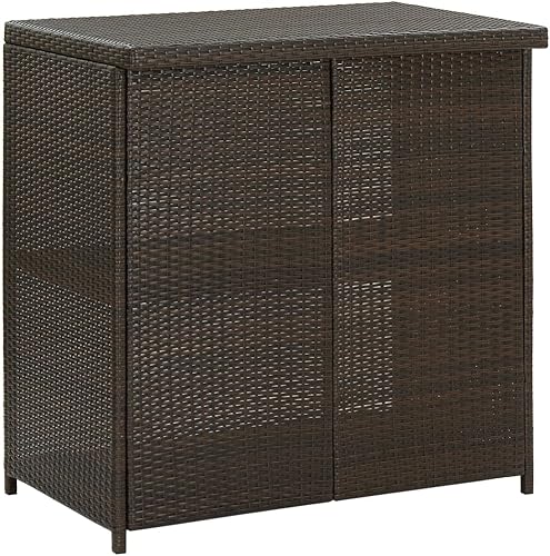 Miniatura 4 de 3-Piece Bar Table Set with Storage Shelves, PE Rattan and Steel Bistro Set Indoor Outdoor, Lightweight Brown Kitchen Furniture for Small Spaces