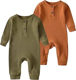 Wulipery Baby,Clothing,Baby Boys 0-24m,Bodysuits & One-Pieces,Rompers Wulipery Baby Rompers Baby Boy Girl 2 Pack Knitted Cotton One Piece Jumpsuit Solid Color Long Sleeve Baby Outfits