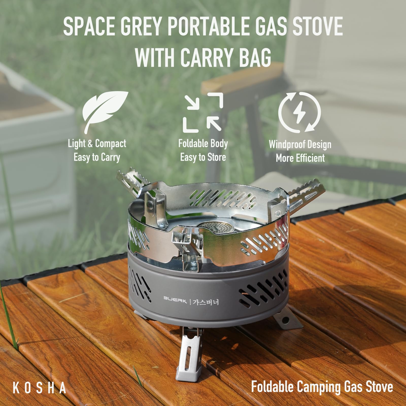 KOSHA Portable Camping Gas Stove, 27,304 BTUs Mini Butane Stove with Storage Bag & Foldable Brackets, 3 Burners Camp Stove, Windproof