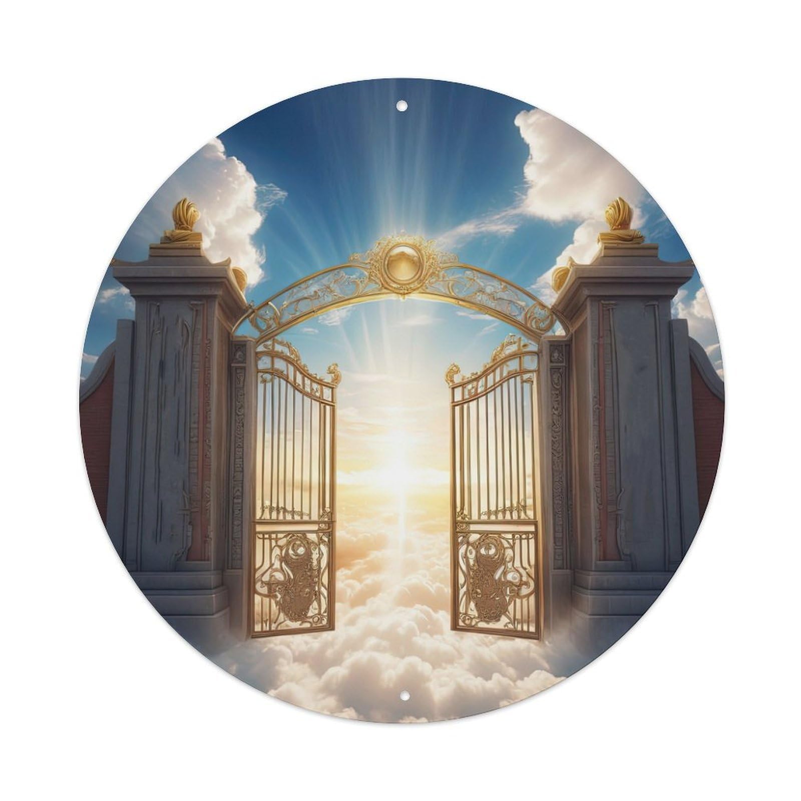 Sacred Heart Christian Heaven Gates Jesus Christ Faith Devotion Metal Tin Sign Plaque Wall Decor for Cafe, Man Cave, Club Bar, Office, Home Garden Round Metal Poster 8x8Inch