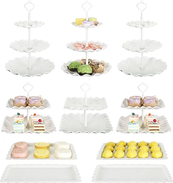 Biodegradable Cupcake Stand Holder, Dessert Table Display Set, Treat Table Candy Cake Desert Tiered Tray, 3 Tier Serving Trays for Tea Party, Wedding Baby Shower Bridal Shower Decorations（10 PCS ）