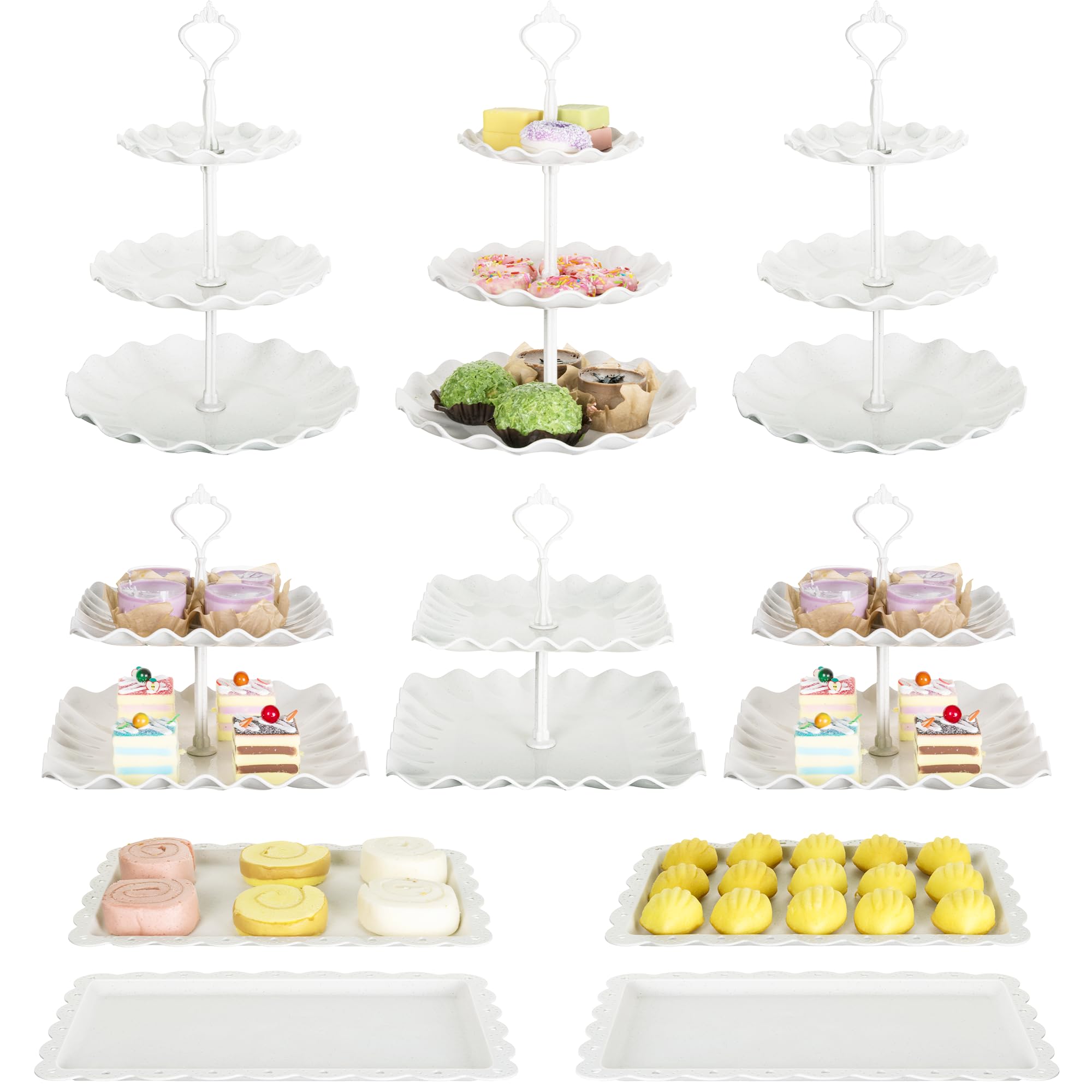 Photo 1 of Biodegradable Cupcake Stand Holder, Dessert Table Display Set, Treat Table Candy Cake Desert Tiered Tray, 3 Tier Serving Trays for Tea Party, Wedding Baby Shower Bridal Shower Decorations?10 PCS ?