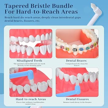 10PCS Soft Single Tufted Toothbrushes for Braces Detail Cleaning, Interspace Toothbrush with Compact Precision Head and Angled Grip, Interdental Interspace Brushes for Hard to Reach Tooth Gaps