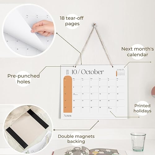 Miniatura 10 de Calendario magnético vertical en blanco y negro para nevera de abril de 2024 a septiembre de 2025  13.5 x 11 pulgadas, calendario minimalista para