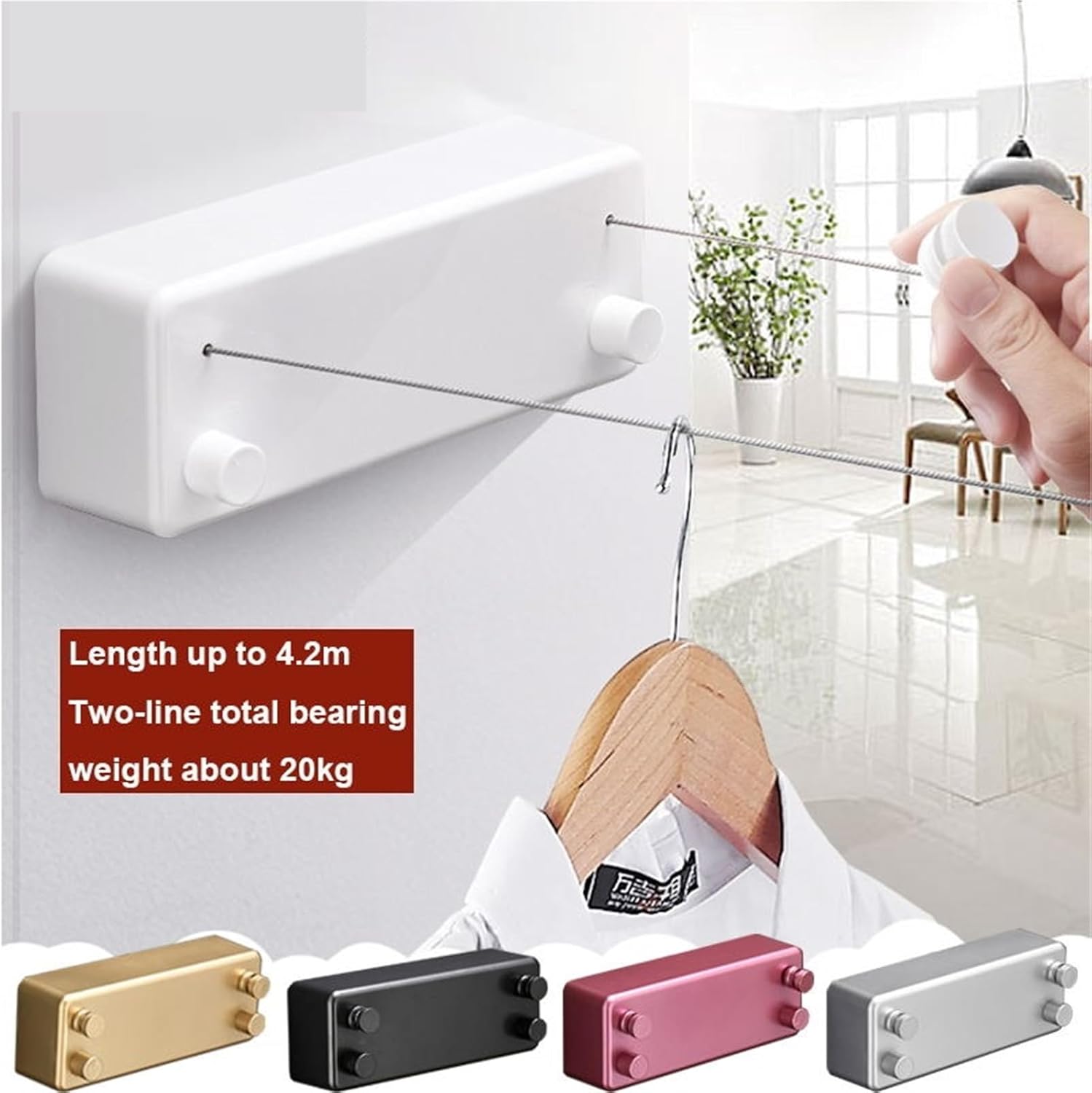 Retractable Clothesline and Drying Rack Indoor Stainless Steel Wire Rope Wall Mount Laundry Double Line Hanger WB3006 for Bathroom, Balcony(Black)