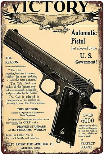 Cartel de hojalata 8 w x 12 h barbería pub decoración divertida arte Colt M1911 victoria Vintage Look Metal Signs Vintage Ranch