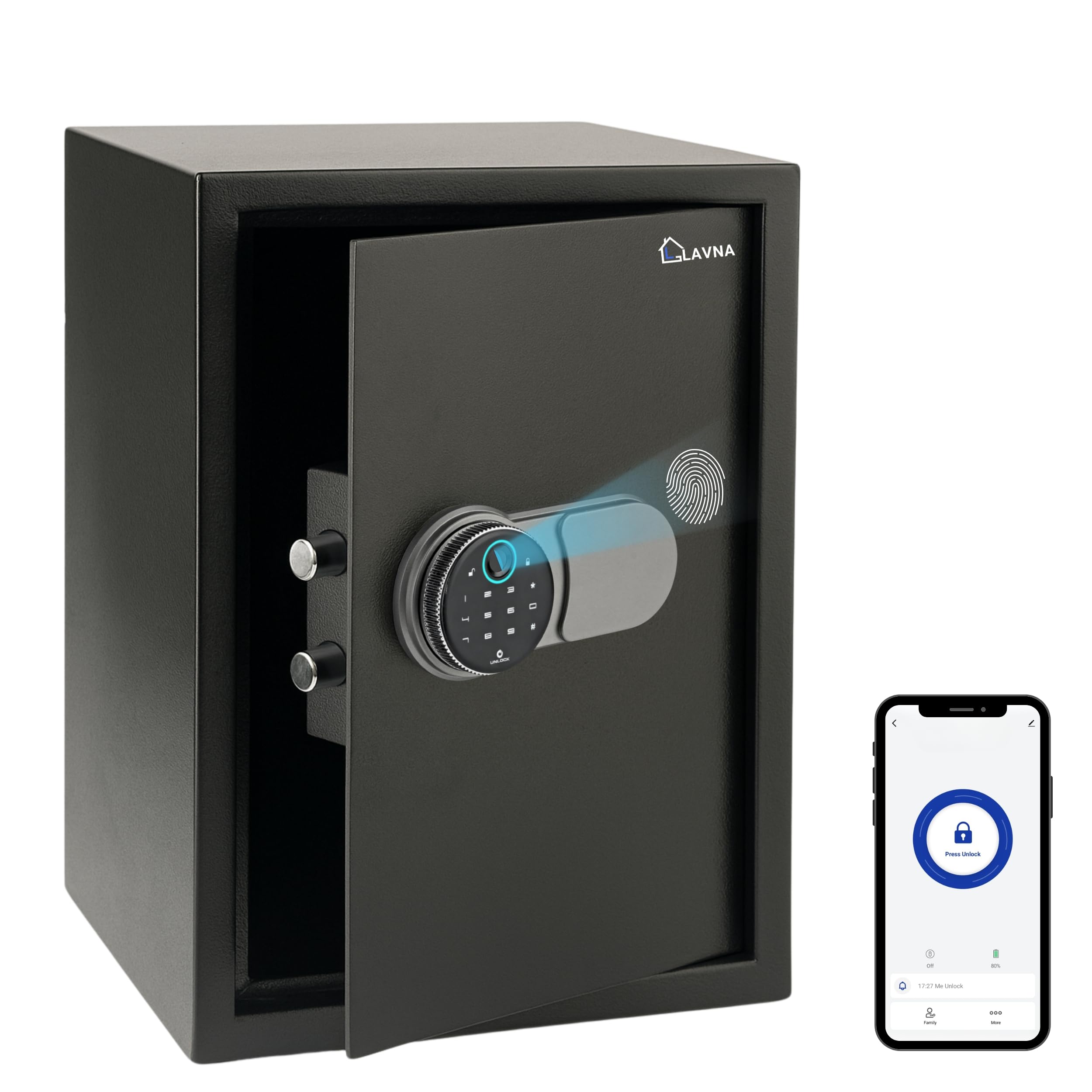LAVNA Digital Safe Locker | 4 way access | Fingerprint, Wi-Fi, PIN and Manual key Access suitable for Jewellery, Cash, Documents and other valuable of Home Hotel Office Tijori (44 L)
