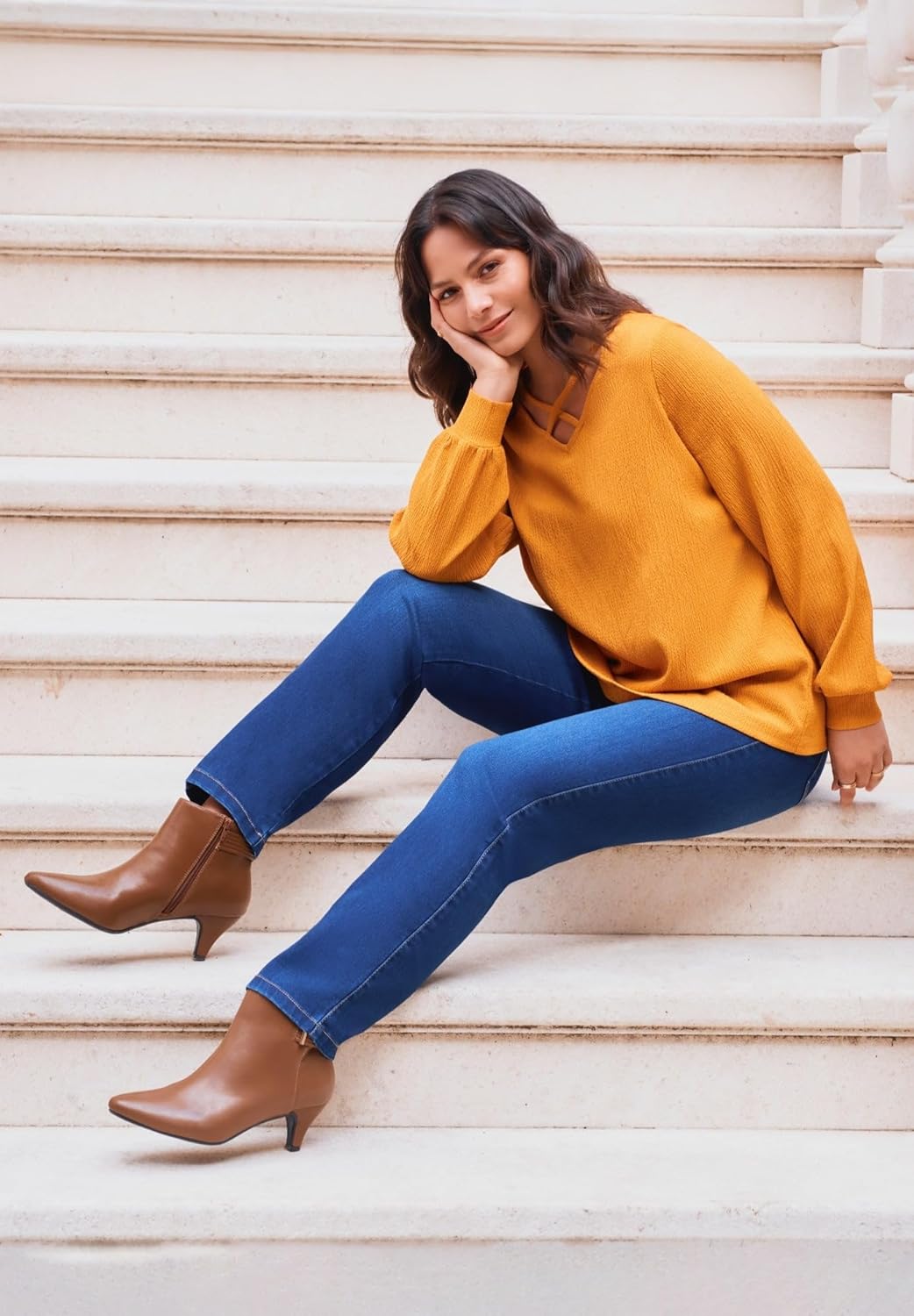 Avenue Women's Plus Size Tall Butter Denim Straight Leg Jean