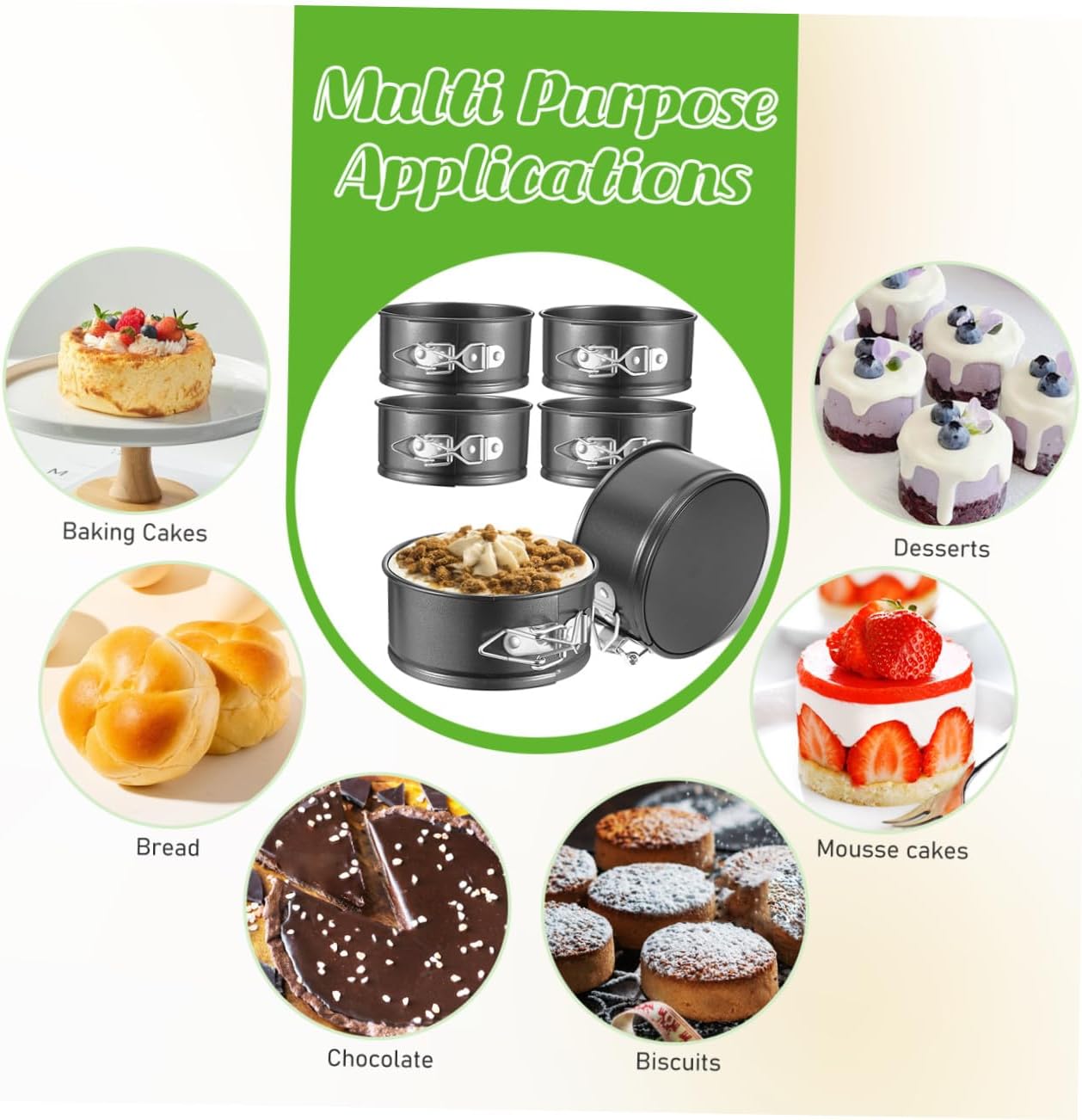 BESPORTBLE Mini Cake Pans Set 6Pcs 4-Inch Carbon Steel Nonstick Baking Molds for Cheesecake Pastry Dessert Baking Tools for Wedding Birthday Parties