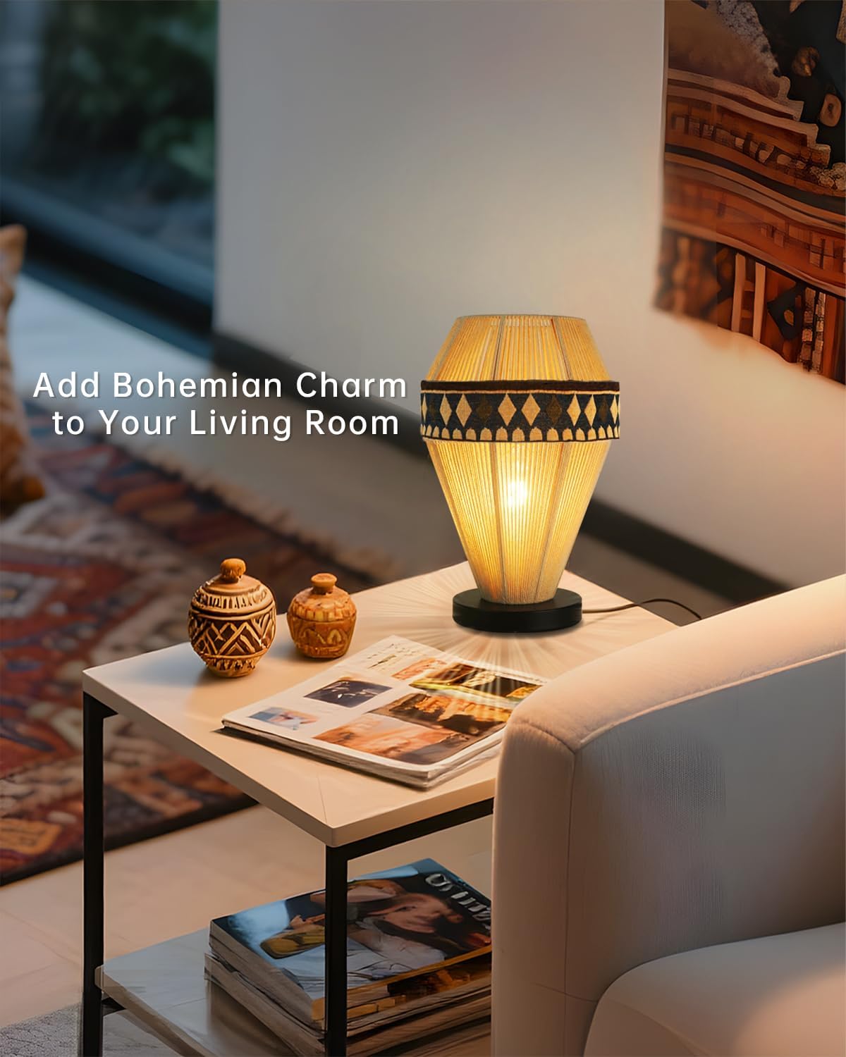 Table Lamps for Living Room - Bedside Lamps for Nightstand, Vintage Night Stand Lamp with Remote Boho Lamp for Bedroom Kids Room Living Room Office