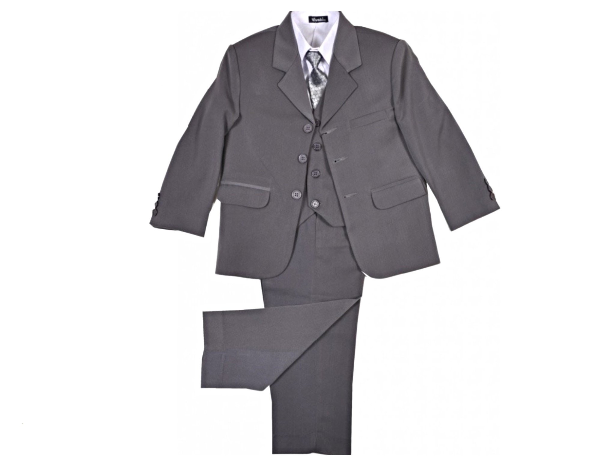 Boys 5-Piece Grey Wedding Suit
