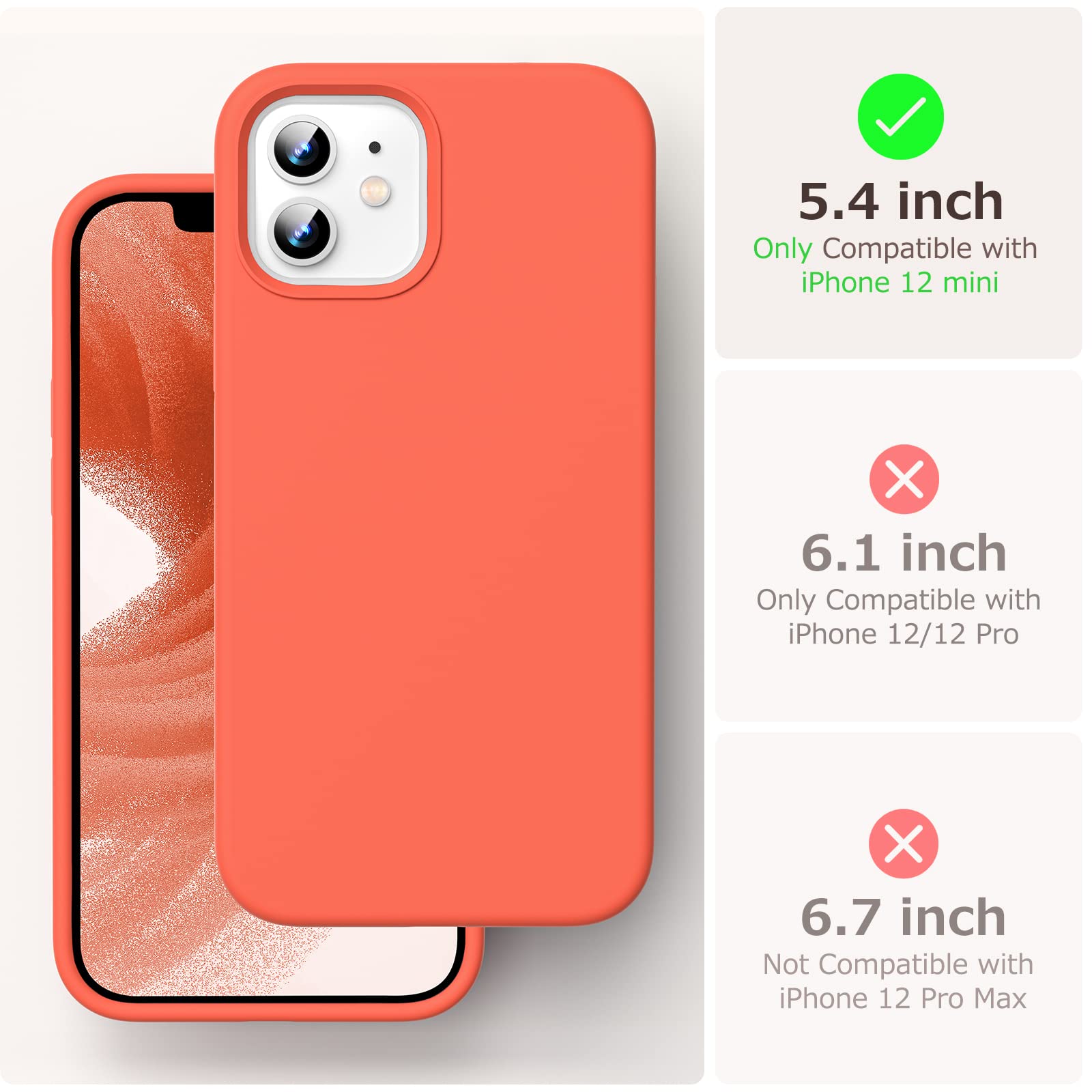 GOODVISH 3 in 1 Cover in Silicone per iPhone 12 Mini 5,4", con 2 Pezzi di Pellicola Protettiva, Silicone Liquido Custodia per Cellulare con Morbida Microfibra Antiurto,Rosso-Arancio