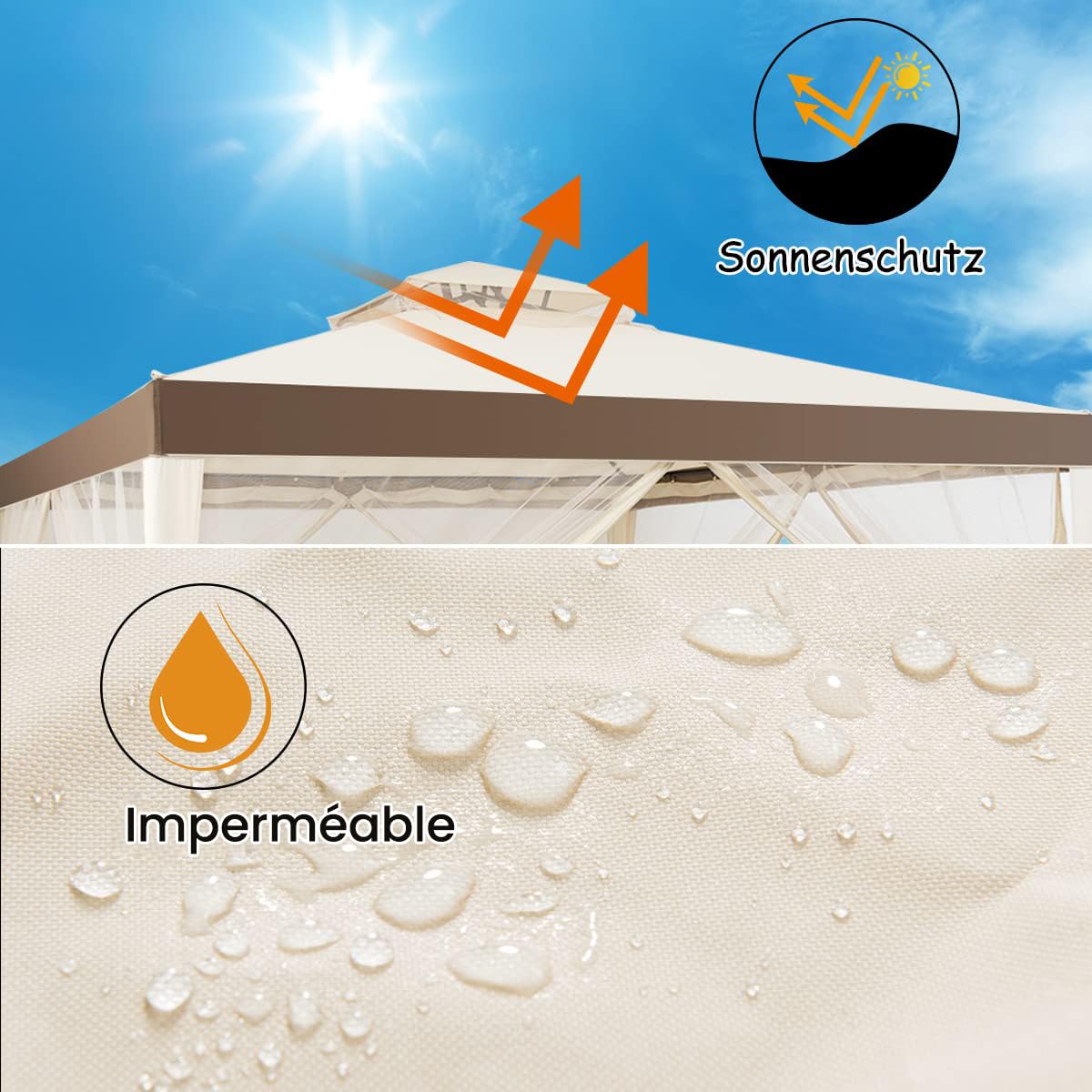 RELAX4LIFE Tonnelle 3x3 Imperméable avec Moustiquaire (Beige)