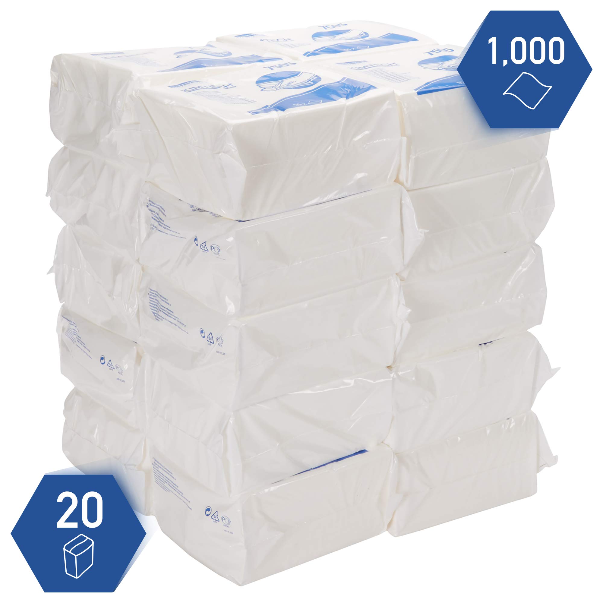 Carrés de toilette pliés absorbants Kimtech 7505 - 20 sachets de 50 formats, blancs