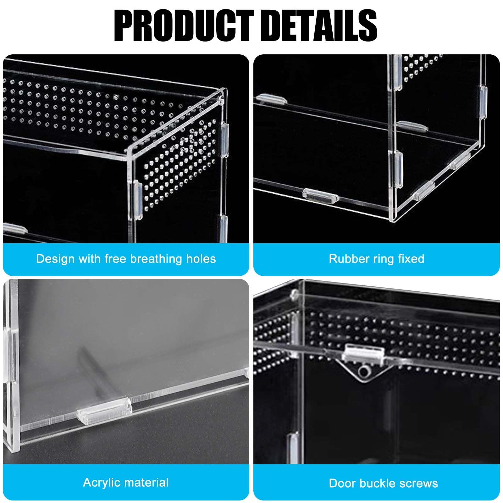 Boîte d'alimentation pour reptiles en acrylique - 20 x 12 x 12 cm - Mini terrarium transparent - Avec tweezer en acier inoxydable - Transparence totale à 360 ° - Pour petits reptiles et araignées
