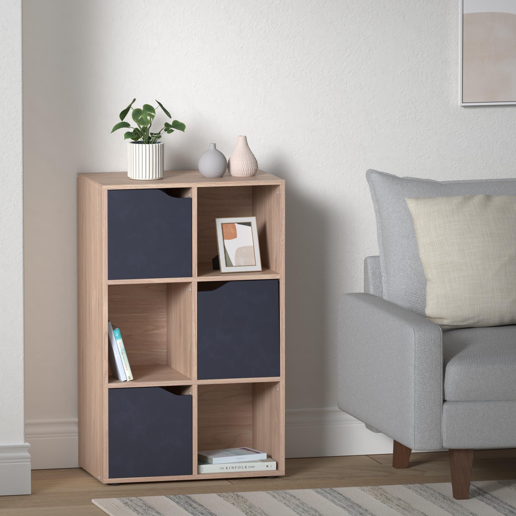 COSTWAY Libreria in Legno a 6 Cubi, Scaffale a 3 Ripiani con 2 Kit Anti