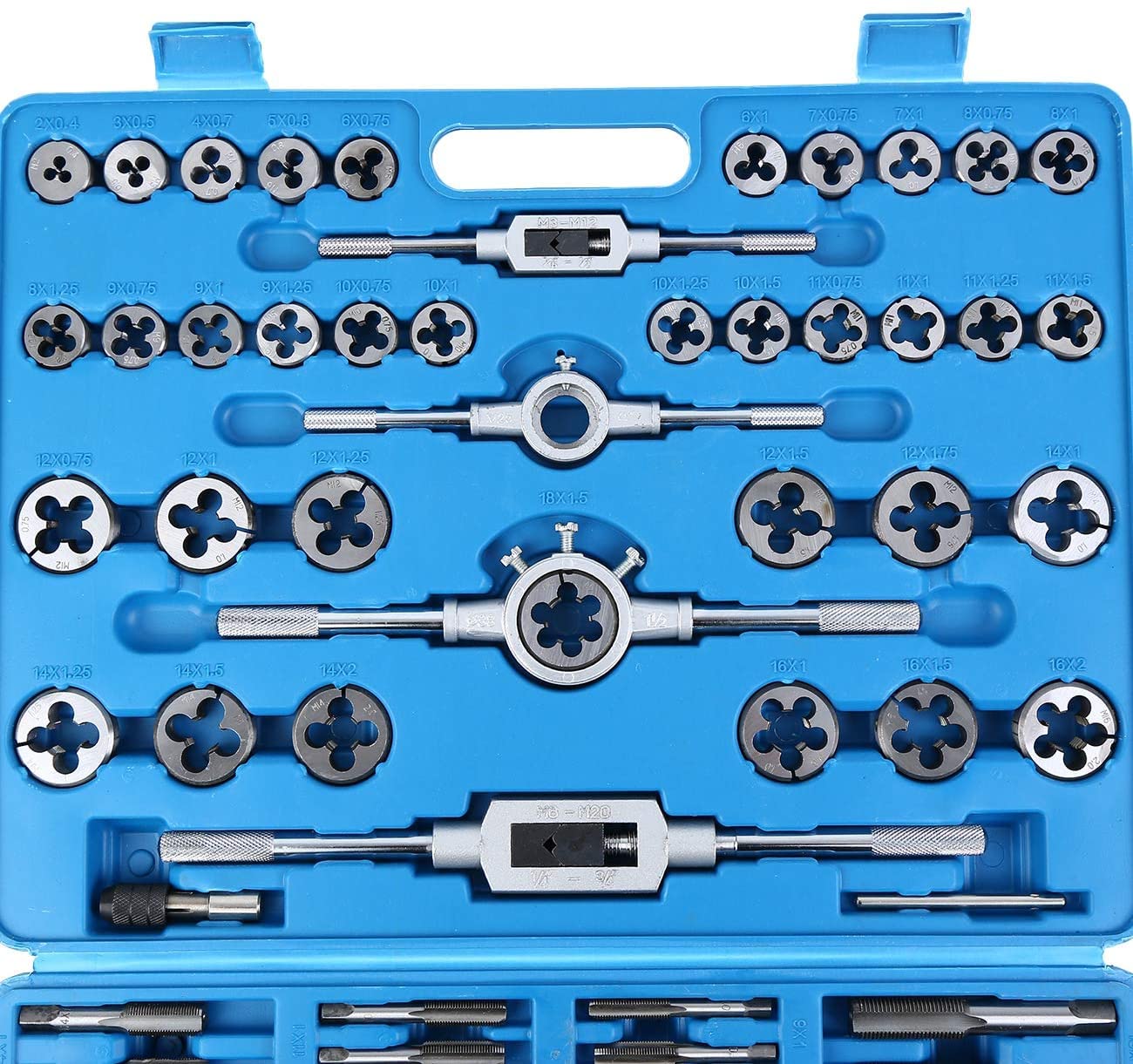JUEGO DE MACHOS Y TERRAJAS METRICOS 110 PIEZAS DE M2 A M18 PROFESIONAL