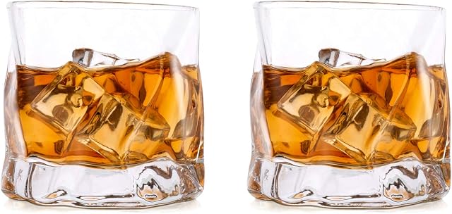 Irregular Whiskey Glasses Set of 2 Whisky Gift Set for Men, Tumbler Glasses Drinking for Birthday Dad Fathers Day Retirement Husband Grandad for Rum Gin Bourbon