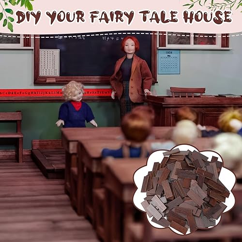 Miniatura 5 de Sintuff 200 piezas de suelo de casa de muñecas en miniatura marrón, mini tableros de madera para casa de muñecas a escala 1:12, accesorios para
