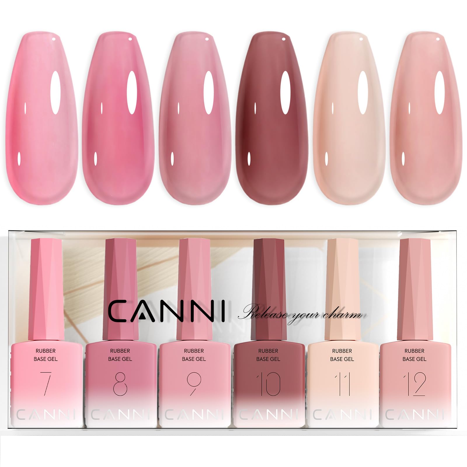 Photo 1 of **FACTORY SEALED** CANNI Rubber Base Gel Nail Polish Set- 6 Pcs 9 Ml Transparent Pink Rubber Base for Nails, Soak Off LED Nail Gel Manicure Kit DIY at Home Salon Gifts