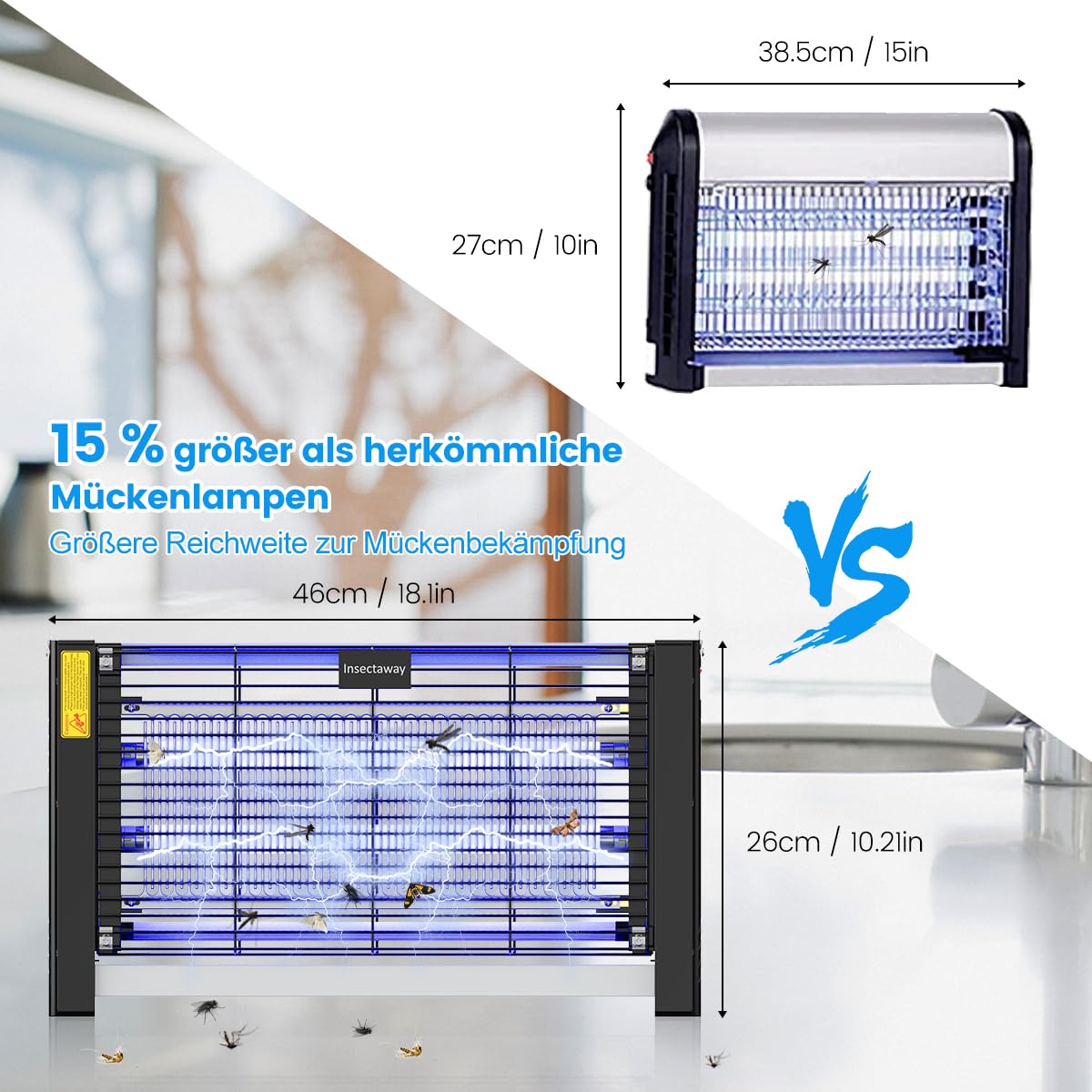 Matamoscas eléctrico 2PCS, 20 W, protección UV, Doble Cara, 2400 V, Trampa para Mosquitos, polillas y Moscas, sin Veneno, 2 Unidades