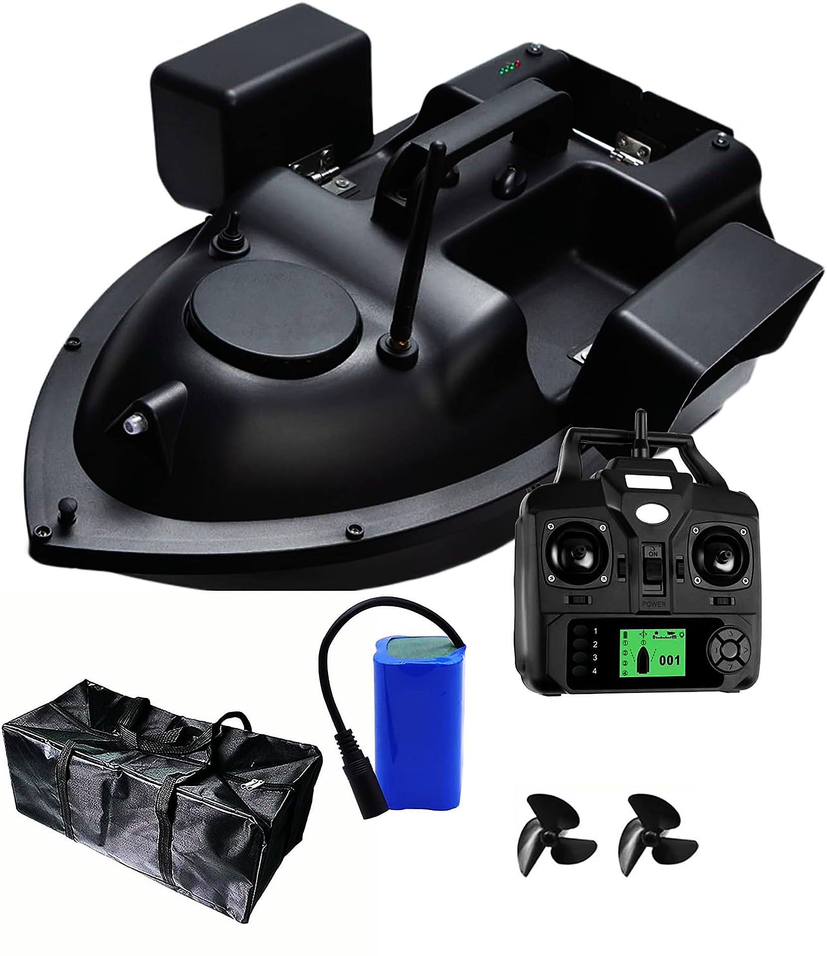HENGGE RC Bait Boat GPS Positioning Remote Control Fishing Boat LED Night Light Intelligent Control Fish Bait Boat,Black,GPS 12000MAH
