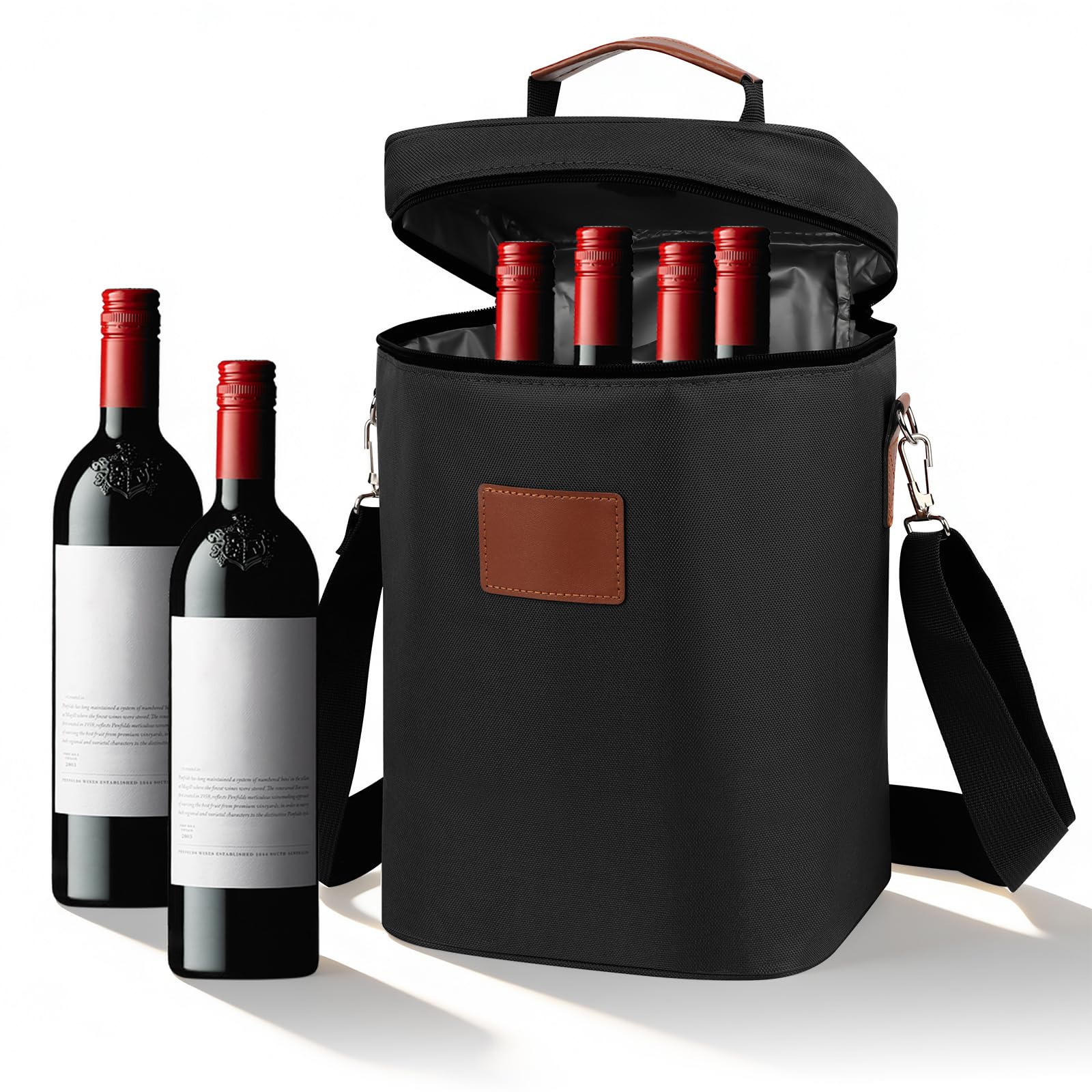mumisuto 4 Bottle Wine Cooler Bag, Travel Padded Wine Carrier Tote Bag, Portable Bottle Carrier with Handles and Adjustable Shoulder Strap for Travel Picnic, Unique Gift for Wine Lovers (Black)