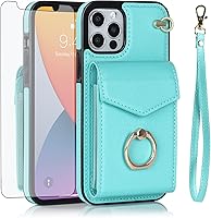 Vista 9 de Asuwish Funda de teléfono para iPhone 12 Pro iPhone12 6.1 Funda tipo cartera con protector de pantalla de vidrio templado y anillo de bloqueo RFID
