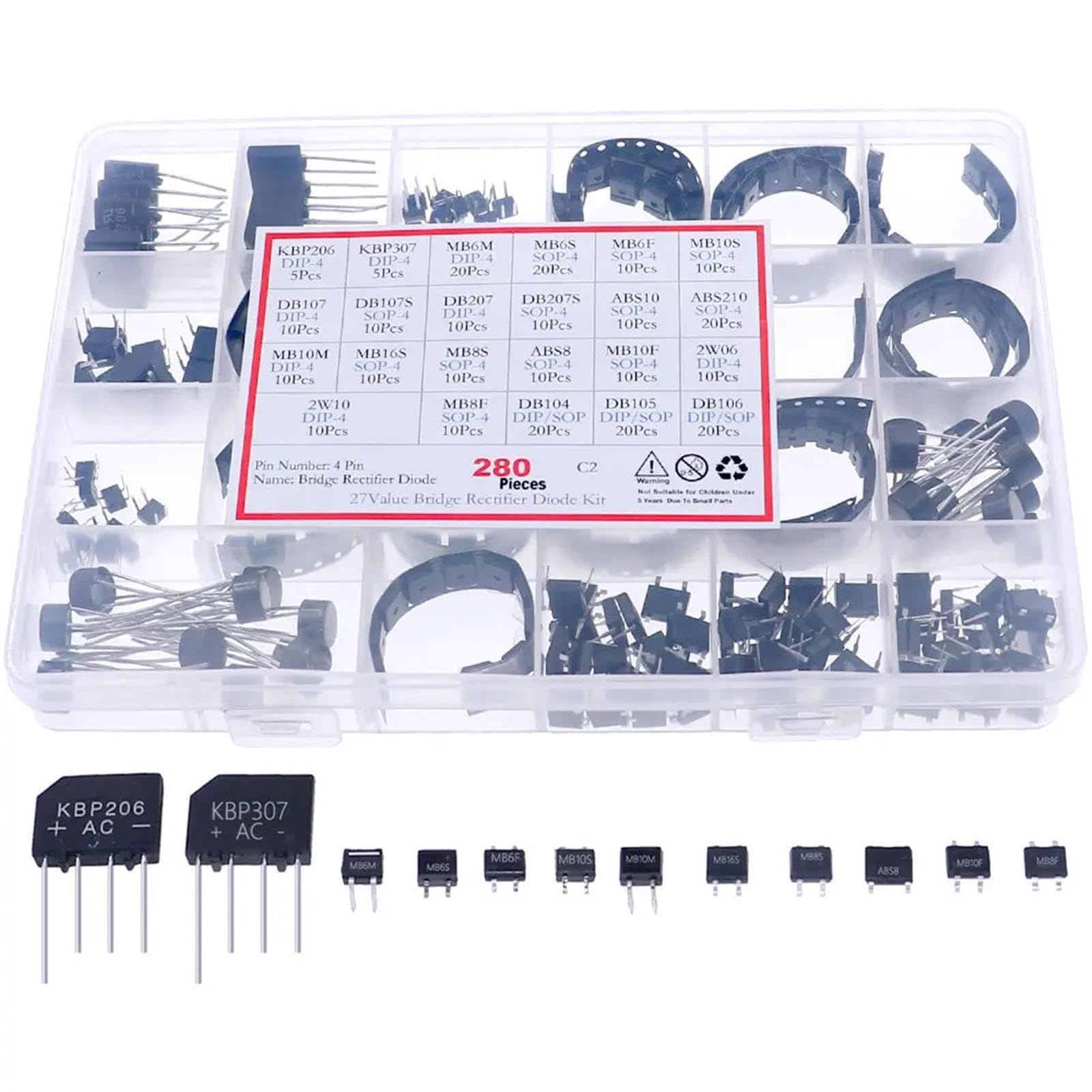 280 Pezzi, 27 Modelli: Kit Raddrizzatore A Ponte DB106, KBP206