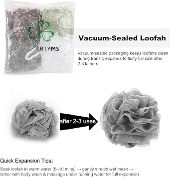 BTYMS 75g/Pc Large Loofahs Shower Sponge, Exfoliating Body Scrubber Shower Scrunchies Mesh Pouf Bath Sponges - Pack of 6