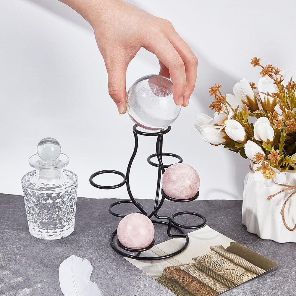 NBEADS Crystal Sphere Holder 5.6" Tall, 7 Eggs Display Stand 1.34" Diameter Metal Multi-Sphere Display Holder for Crystal Sphere Globe Home Office Decor Ornament, Black
