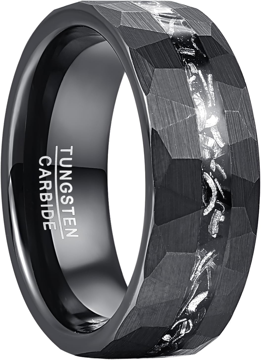 Vakki Personalized Black Tungsten Ring for Men Women Wedding Band Meteorite Inlay Custom Engraved Engagement Ring Polished Domed Comfort Fit Size 7-12