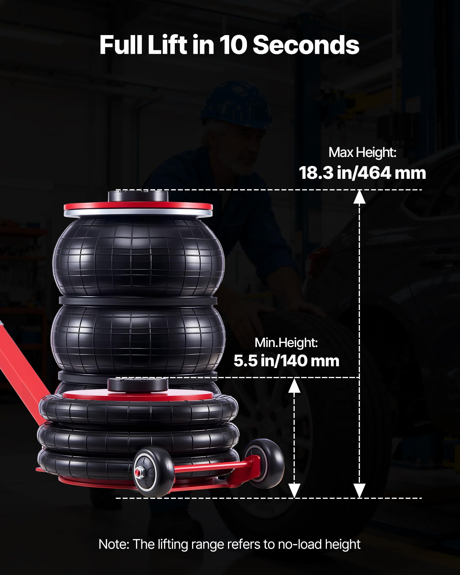 VEVOR Cric Pneumatico per Auto da 5 Tonnellate con 6 Tubi in Acciaio e Manico Lungo Regolabile, Altezza di Sollevamento da 140 a 464 mm, Sollevamento Rapido, Cric Pneumatico per Auto, SUV