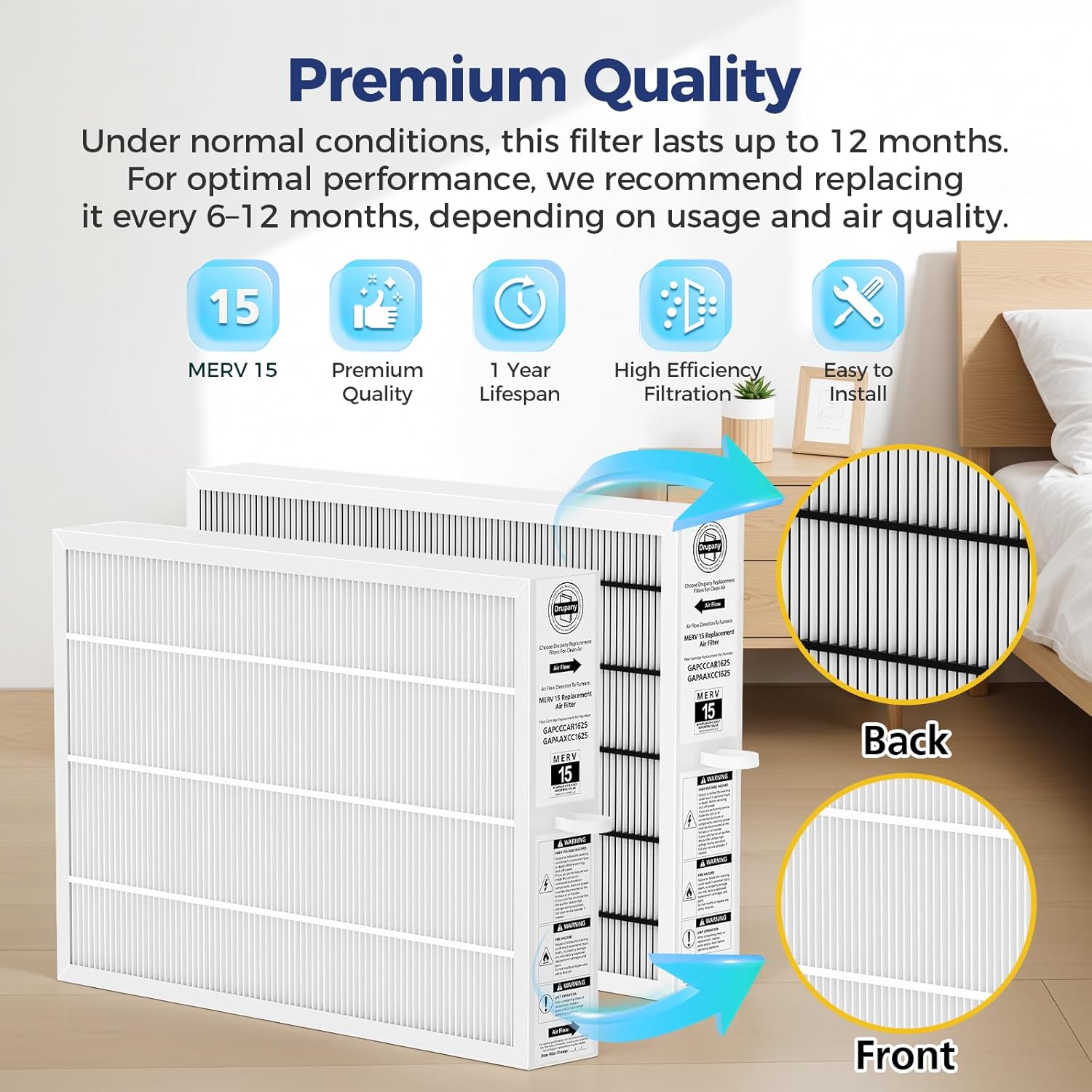 MERV 15 Replacement Air Filter, Compatible with Bryant/Carrier Infinity Air Purifier GAPAAXCC1625, GAPCCCAR1625, Actual Filter Size 17.2" x 24.5" x 3.5", 1 Pack - Image 5