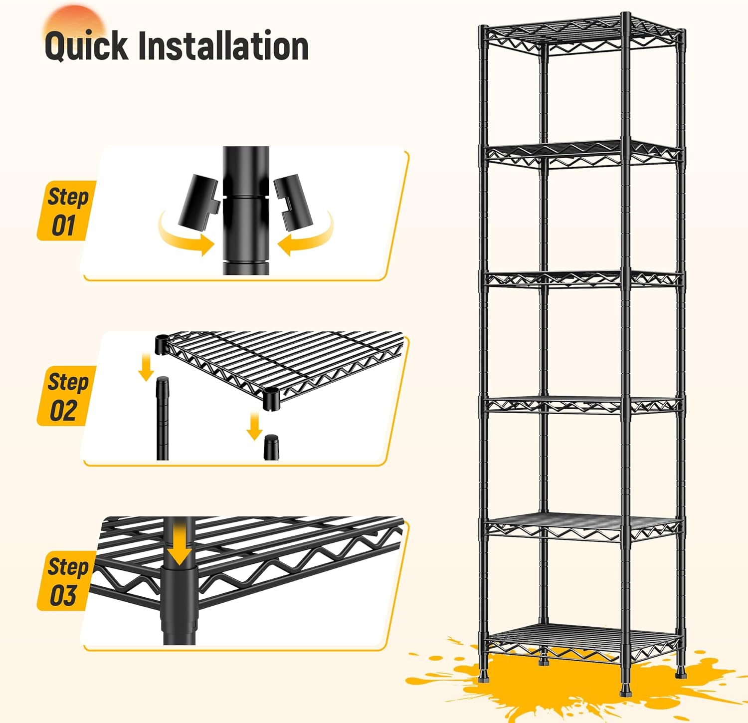 6 Wire Shelving Metal Shelves Storage Rack:Adjustable Storage Shelves Standing Shelf Units and Narrow Shelf for Laundry Bathroom Kitchen Pantry Closet Office 15.8" w*11.8" D*63" H - Image 8